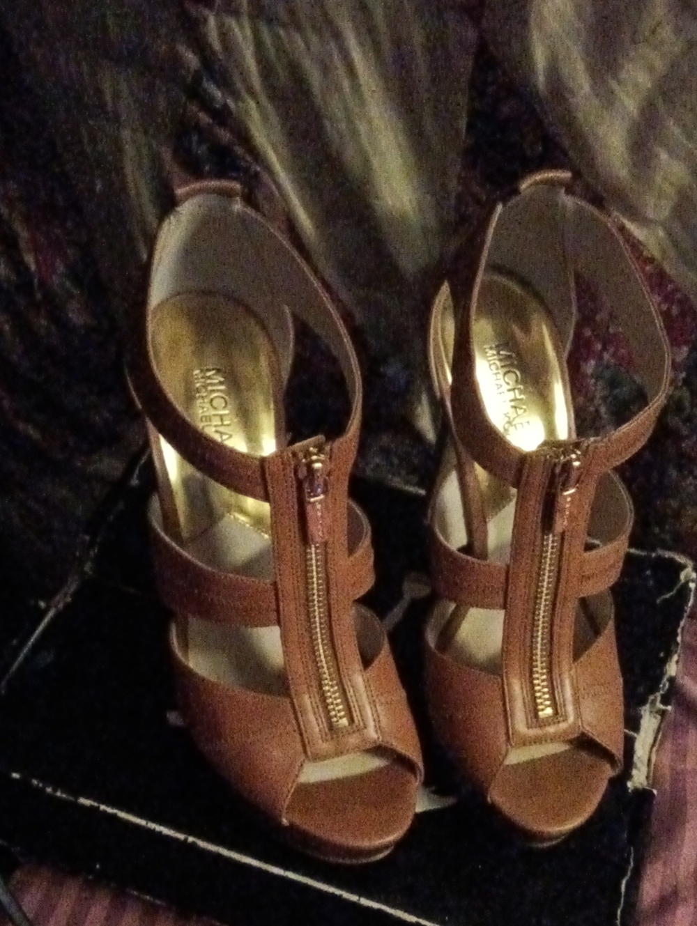MICHAEL Michael Kors Tan Brown Strappy Zip Front Heeled Sandals